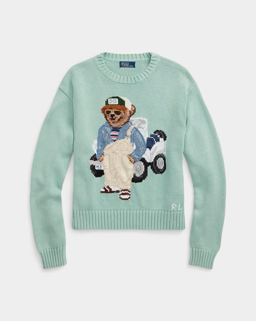 Áo len Polo BEAR gấu áo khoác nâu màu kem 100% cotton