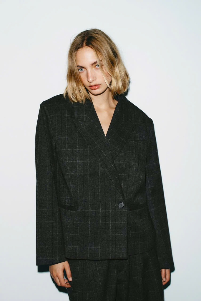 ÁO KHOÁC BLAZER CROPPED KẺ CARO OVERSIZE