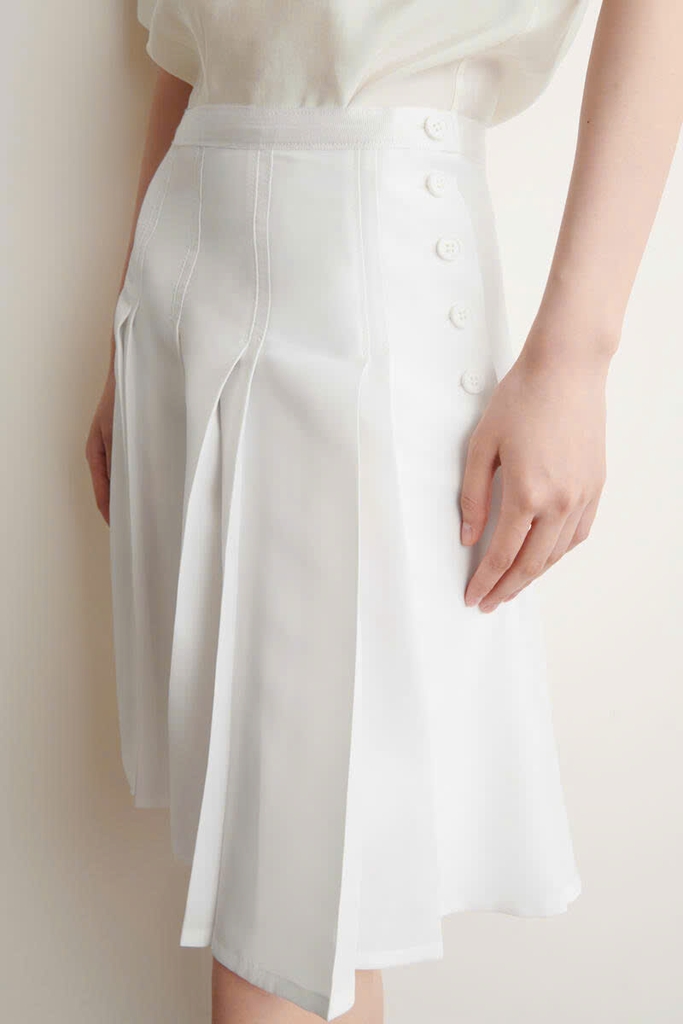 Chân váy mini COS xếp ly khuy hông