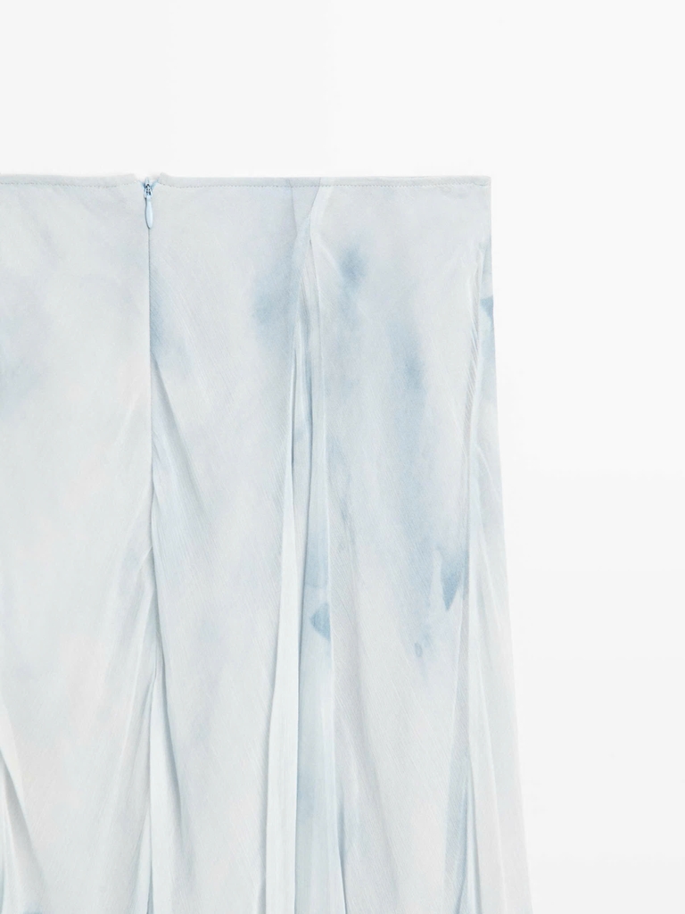 Chân váy midi Massimo Dutti voan tơ màu xanh ombre