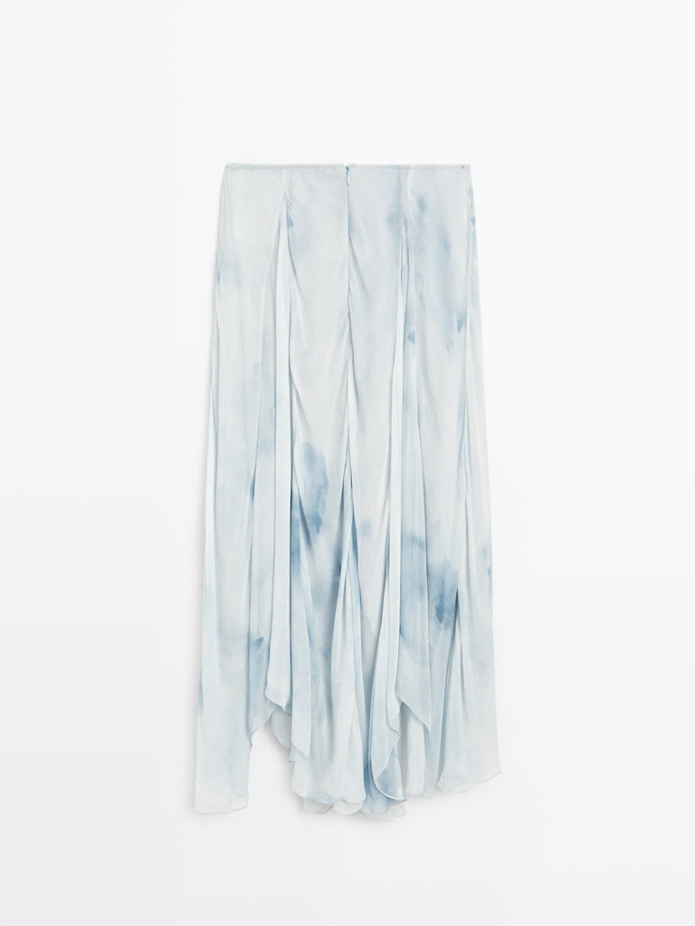 Chân váy midi Massimo Dutti voan tơ màu xanh ombre