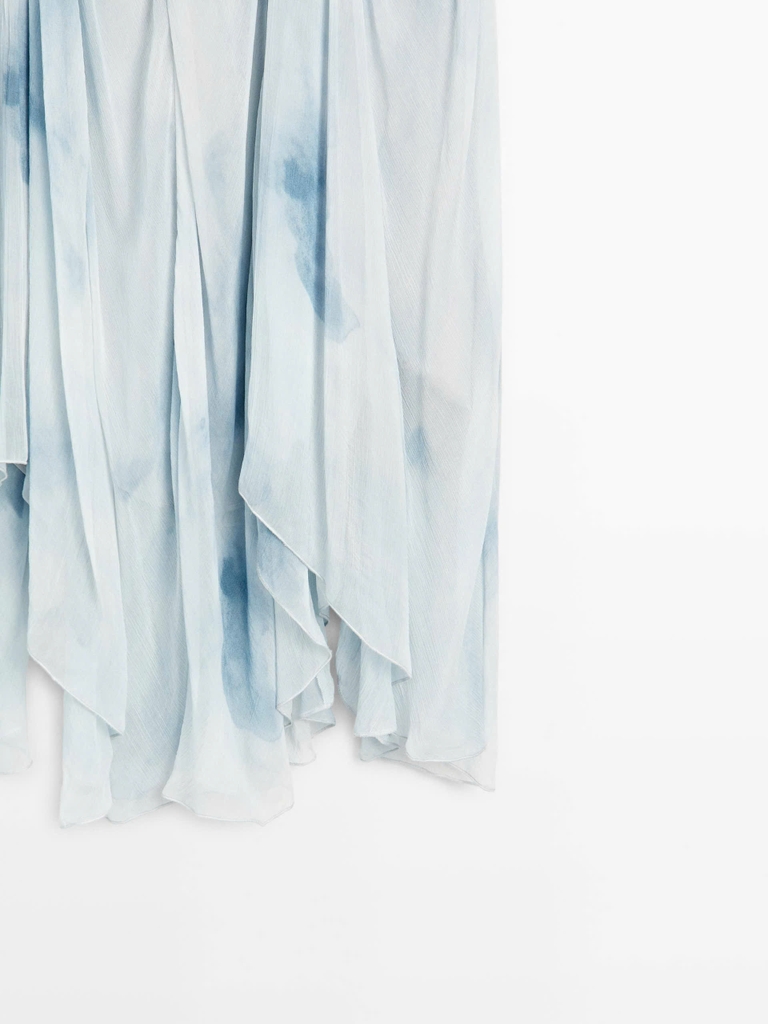 Chân váy midi Massimo Dutti voan tơ màu xanh ombre