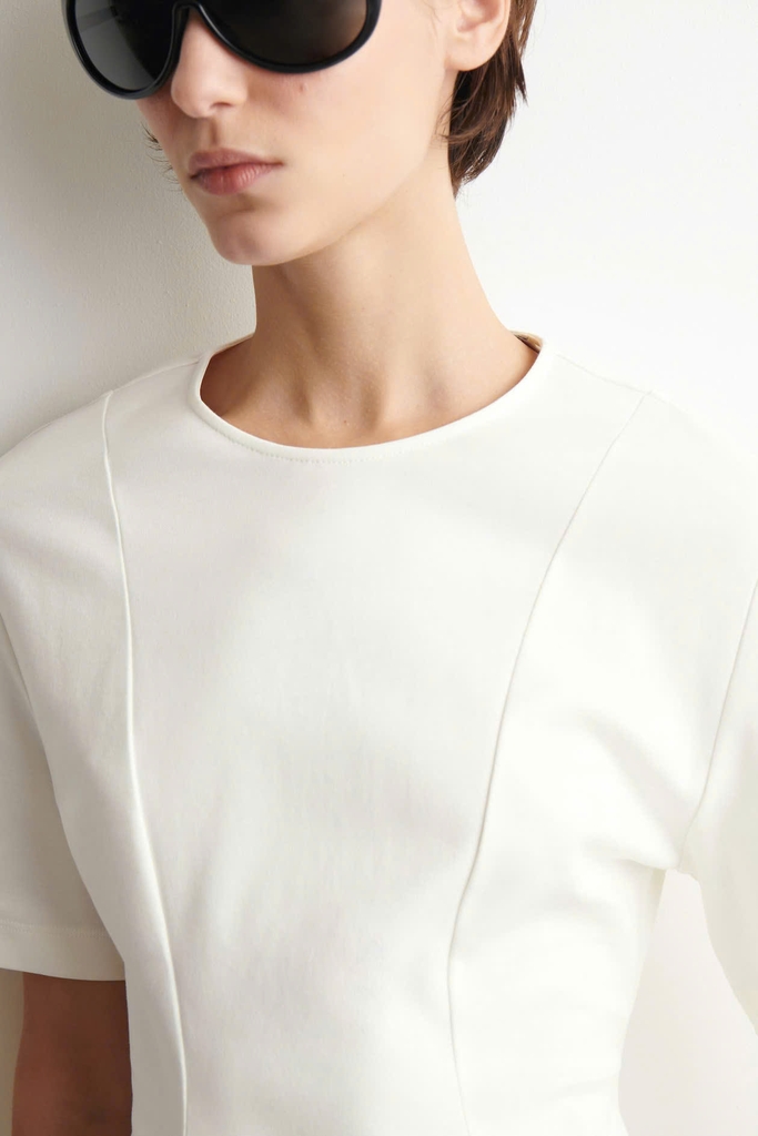 Áo COS dáng peplum cotton màu trắng