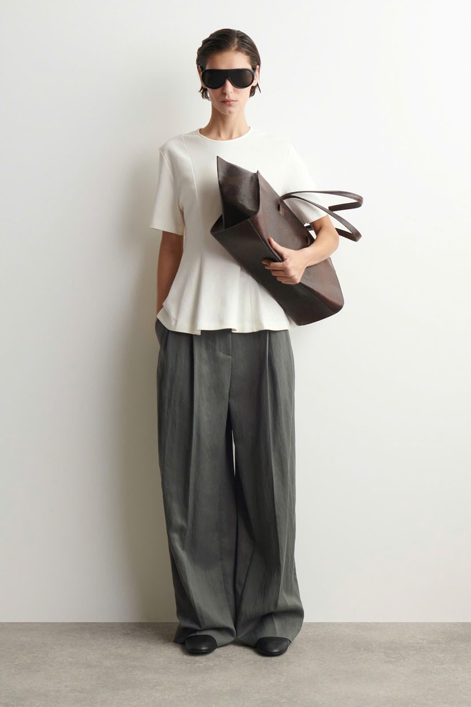 Áo COS dáng peplum cotton màu trắng
