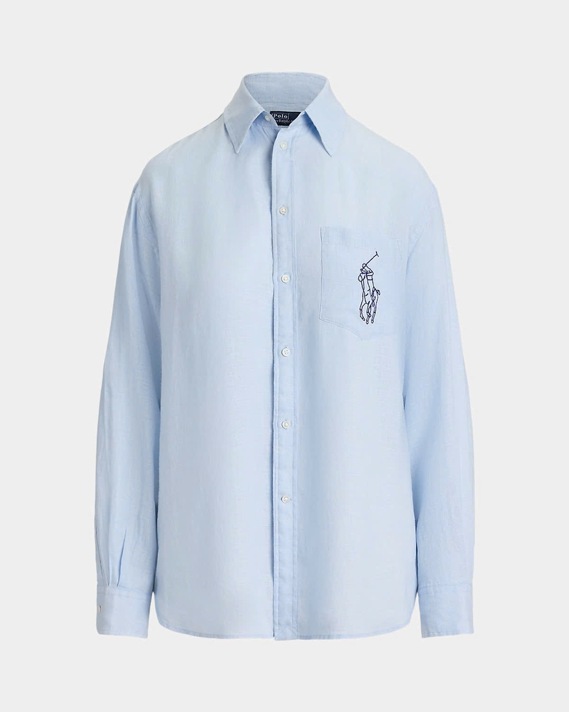 Sơ mi Polo linen kẻ cổ đức túi ngực logo 2 màu