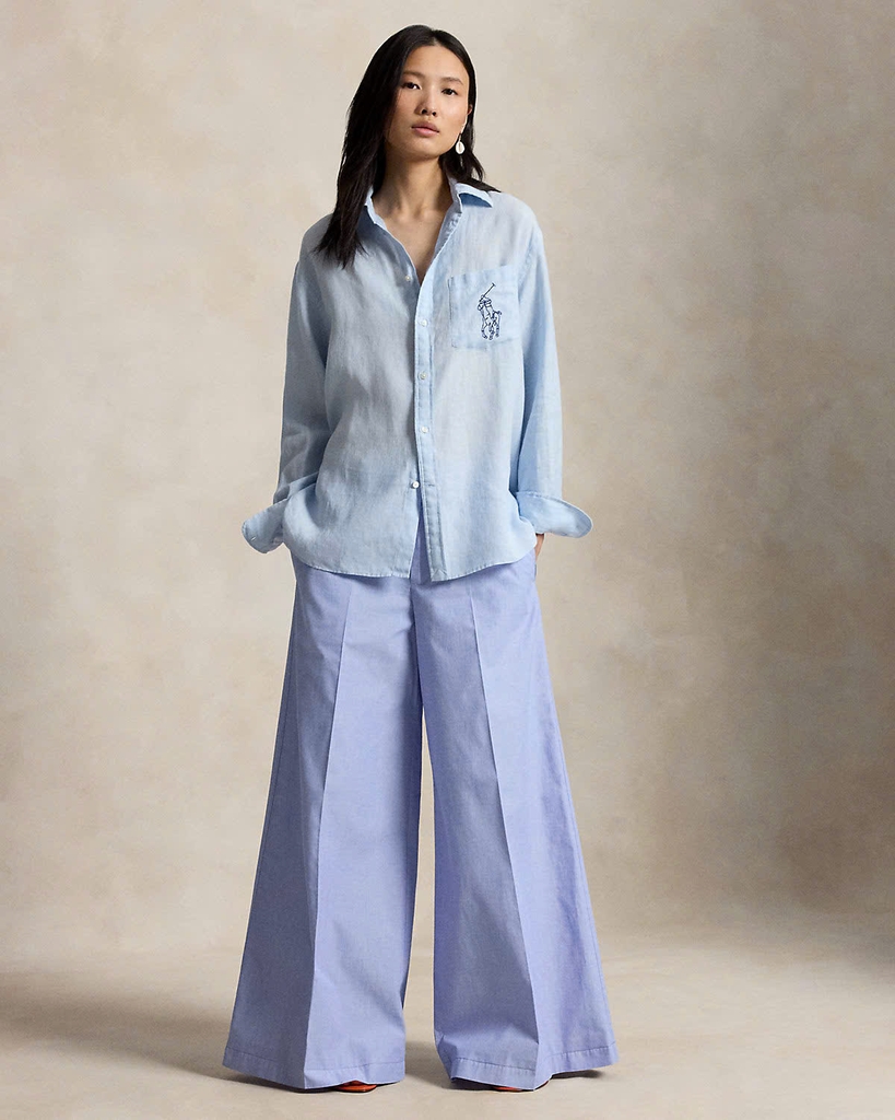Sơ mi Polo linen kẻ cổ đức túi ngực logo 2 màu
