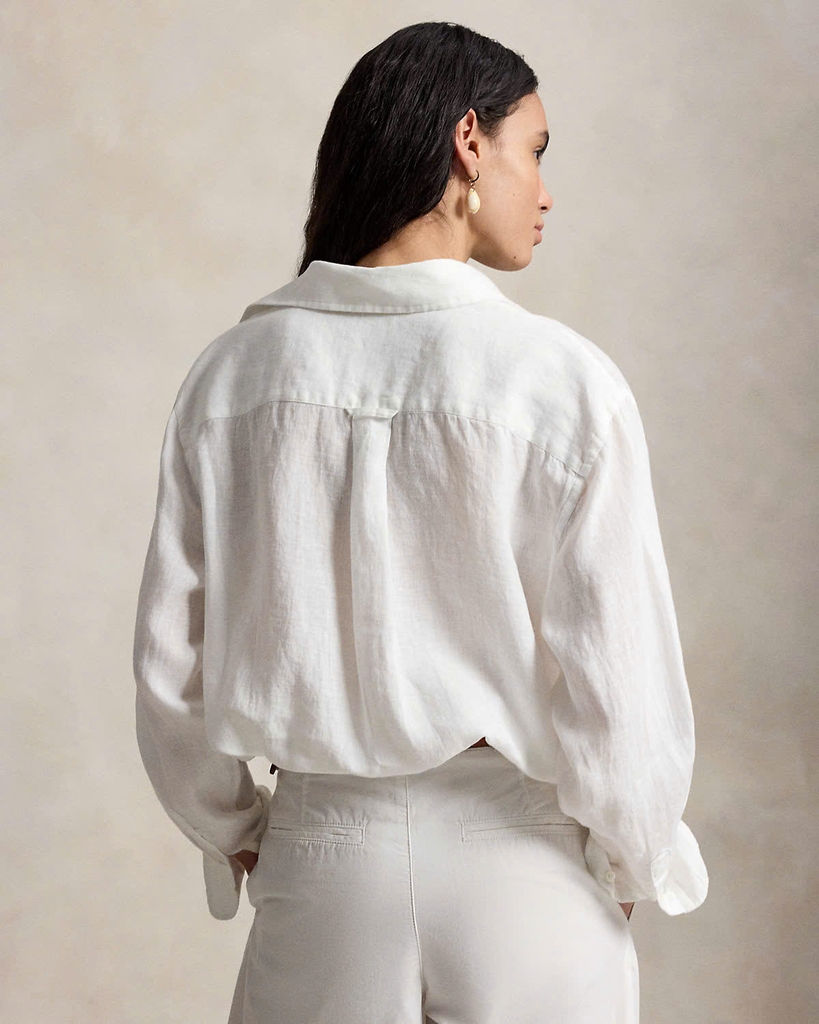 Sơ mi Polo linen kẻ cổ đức túi ngực logo 2 màu
