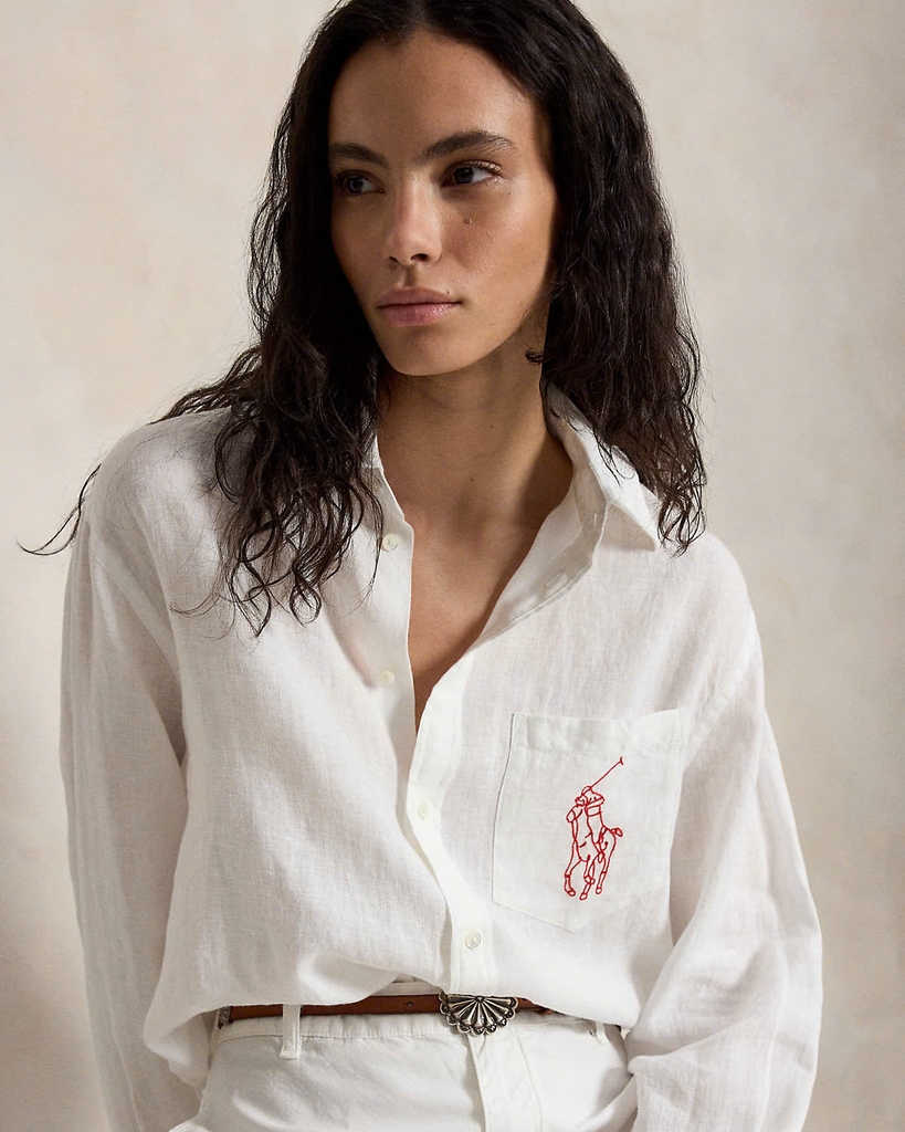 Sơ mi Polo linen kẻ cổ đức túi ngực logo 2 màu