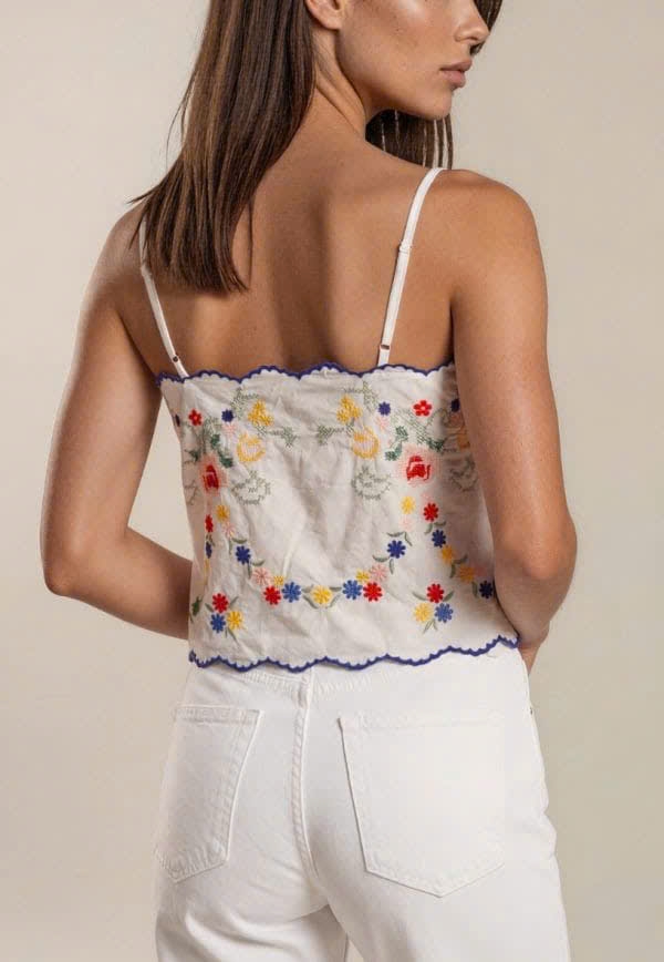 Áo 2 dây Sezane trắng thêu hoa (croptop Sezane Kory)