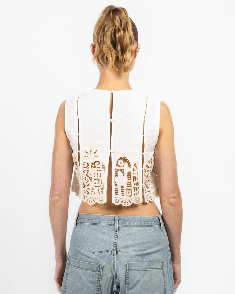 Áo sát nách màu kem Alemais Risemary Embroidered