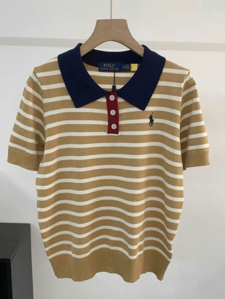 Áo kẻ ngang Polo cổ bẻ dệt kim 2 màu