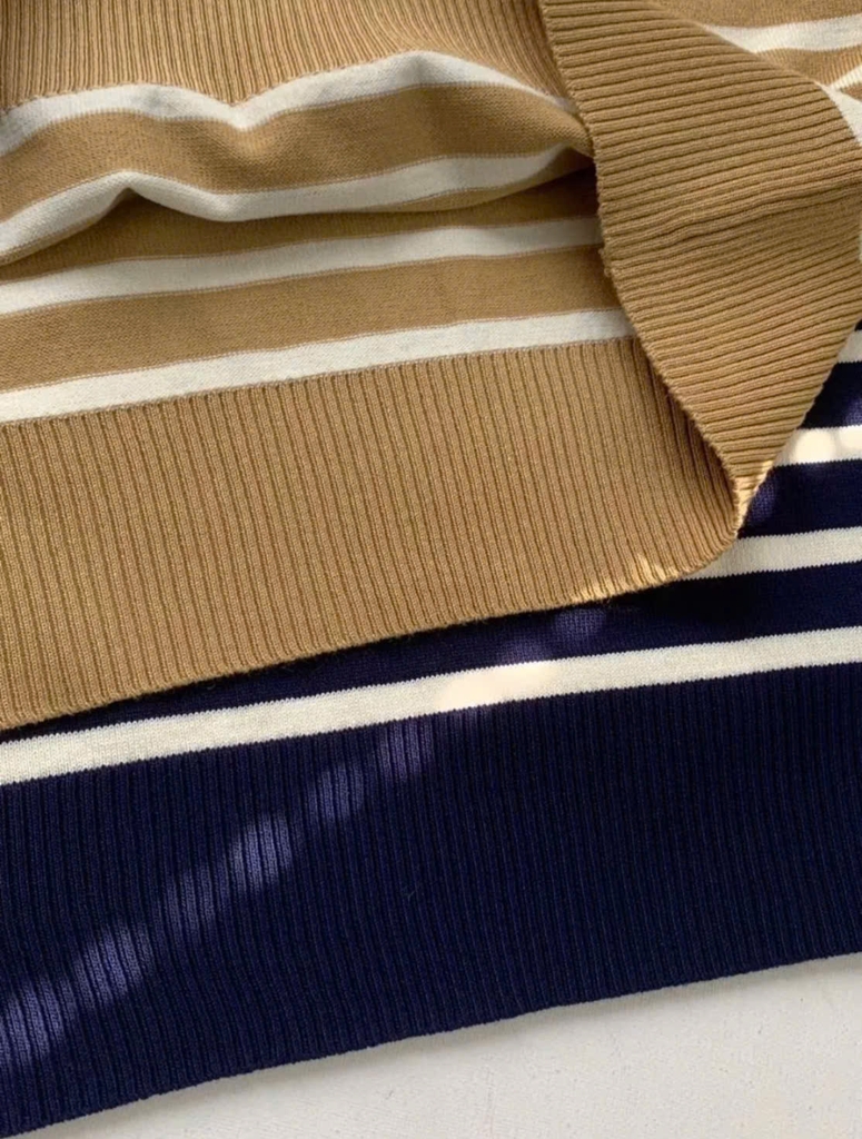 Áo kẻ ngang Polo cổ bẻ dệt kim 2 màu