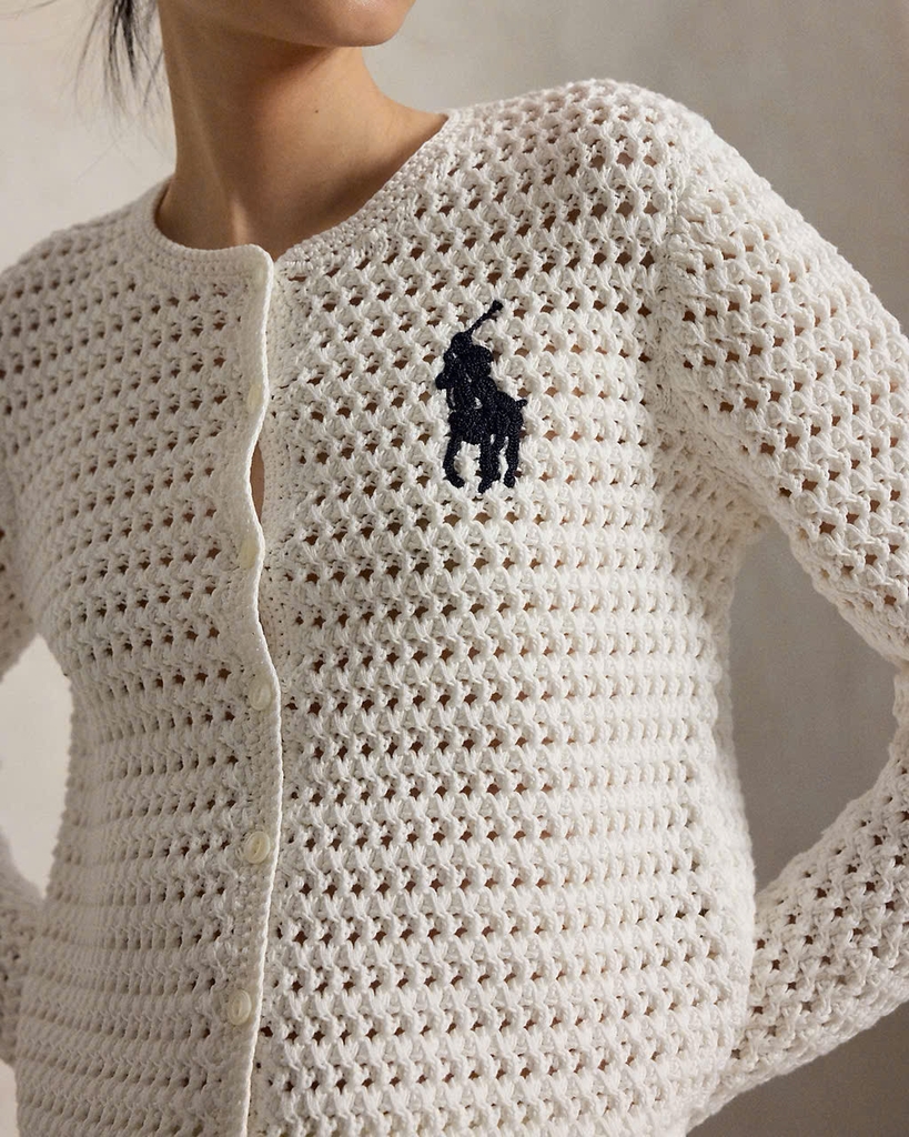 Áo khoác cardigan bằng cotton móc len Big Pony