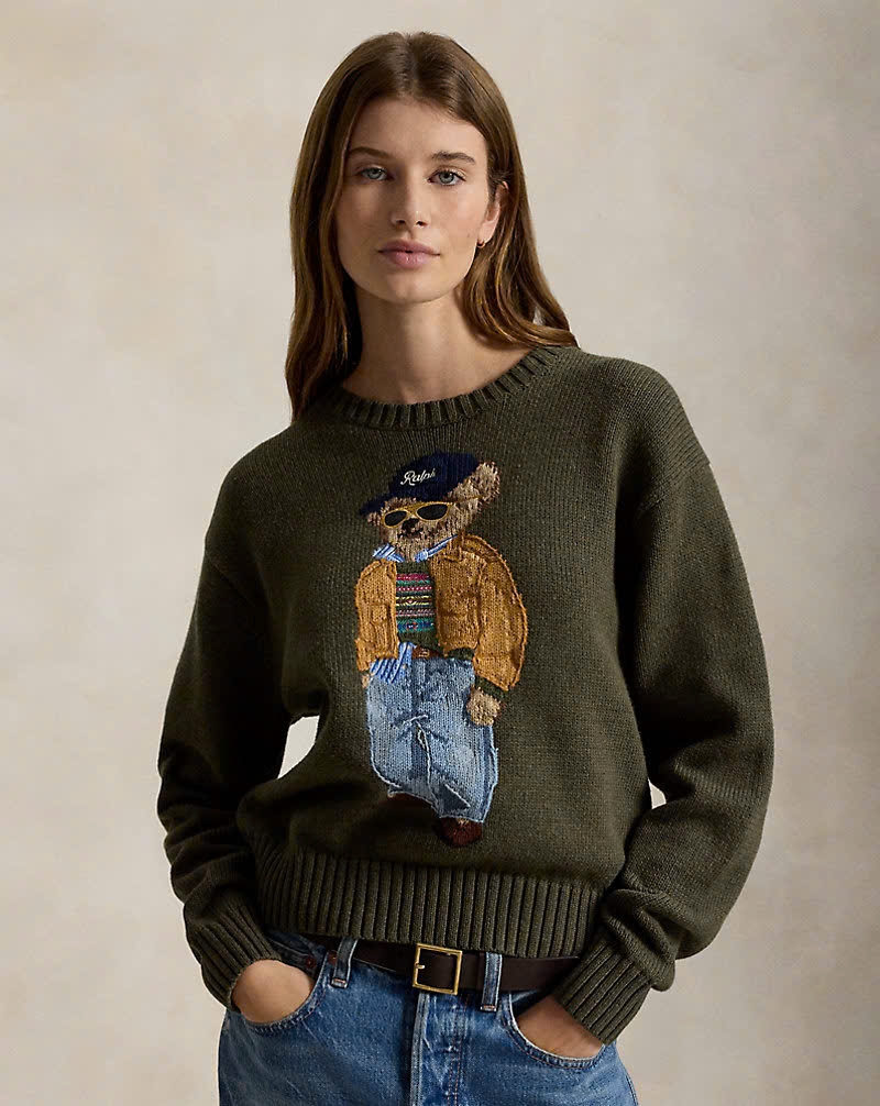 Áo len cổ tròn bằng cotton hiệu Polo Bear