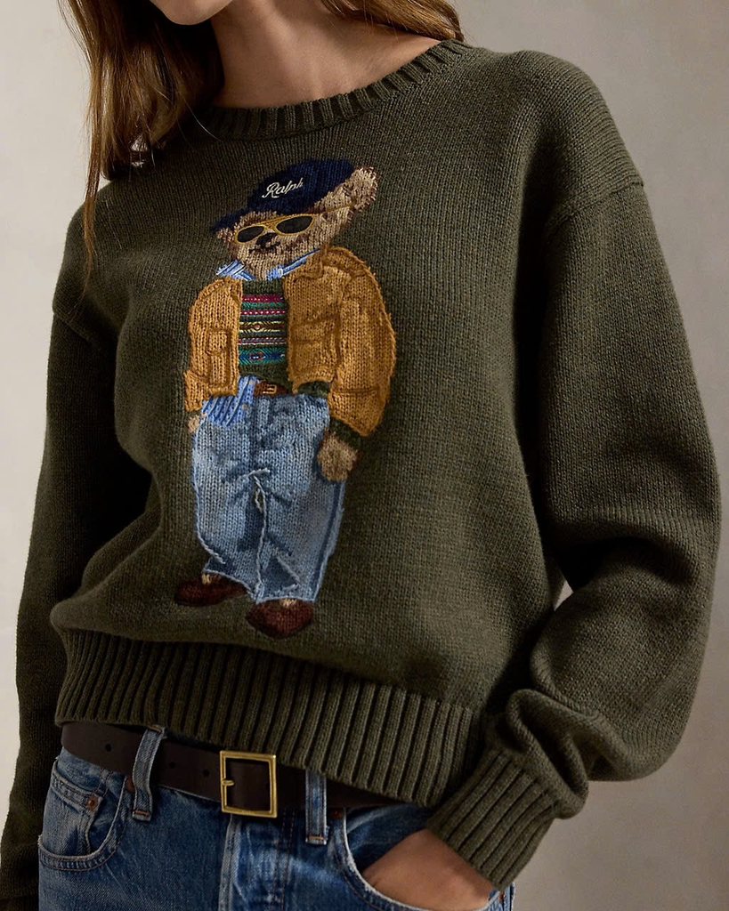 Áo len cổ tròn bằng cotton hiệu Polo Bear