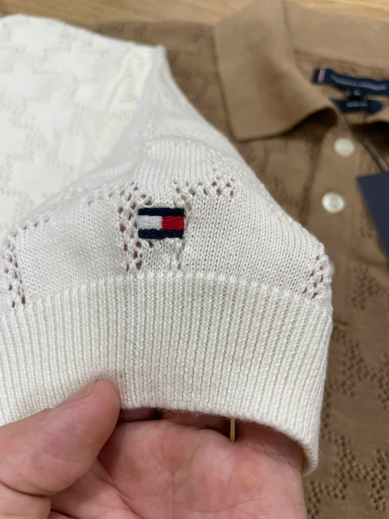 Áo polo len móc cổ bẻ