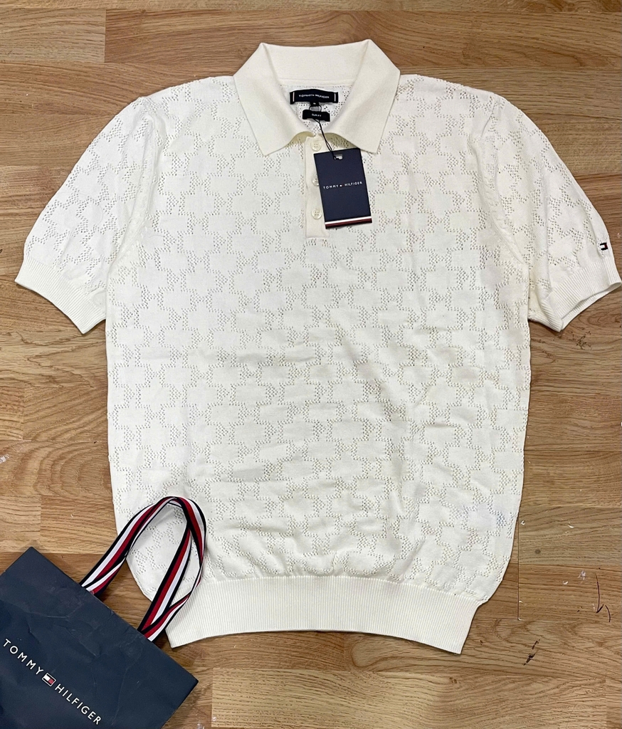 Áo polo len móc cổ bẻ