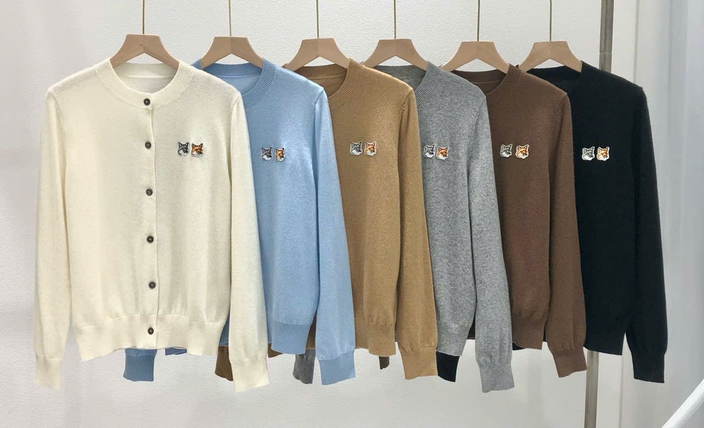 Áo len CDG Maison Kitsune logo 2 cáo 6 màu len 100% wool