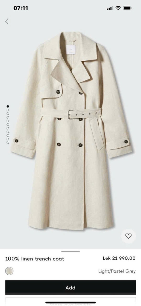 Áo trendcoat MNG khaki linen dáng dài