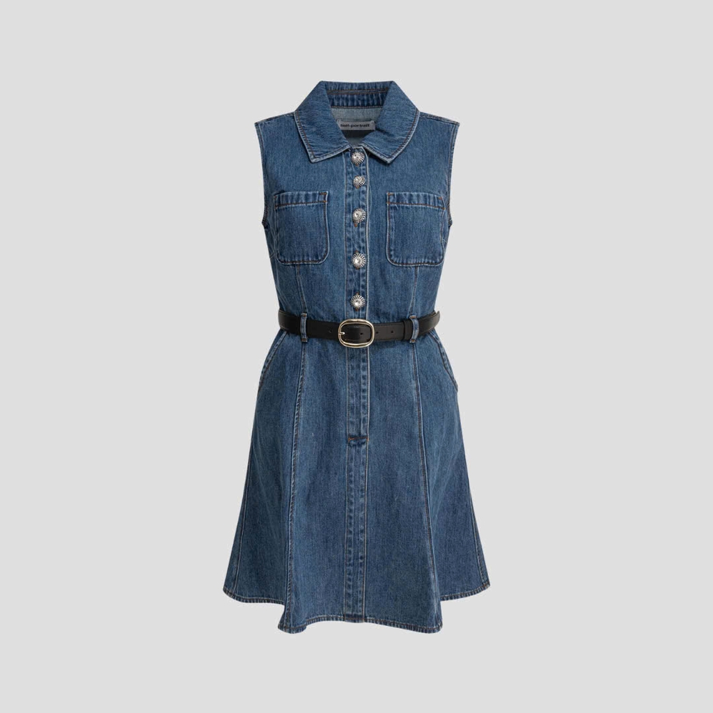 Váy denim Sel-Portrait cổ bẻ 4 túi