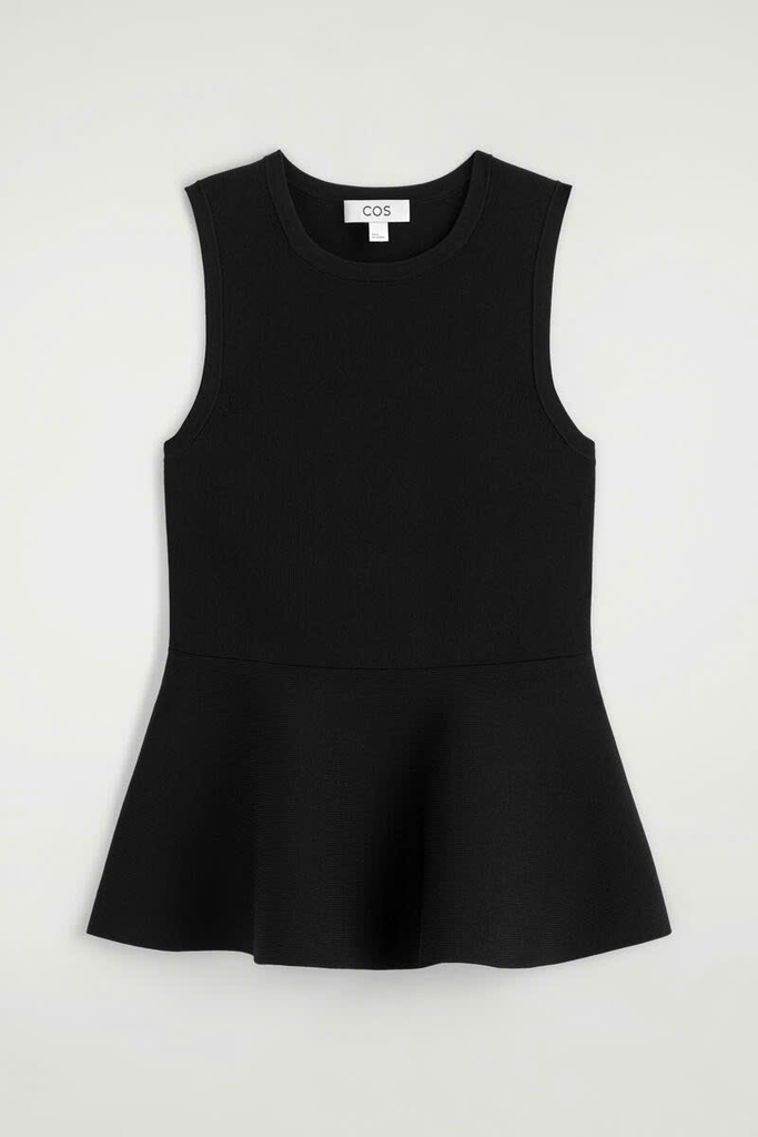 Áo sát nách len tăm đan Peplum cổ điển