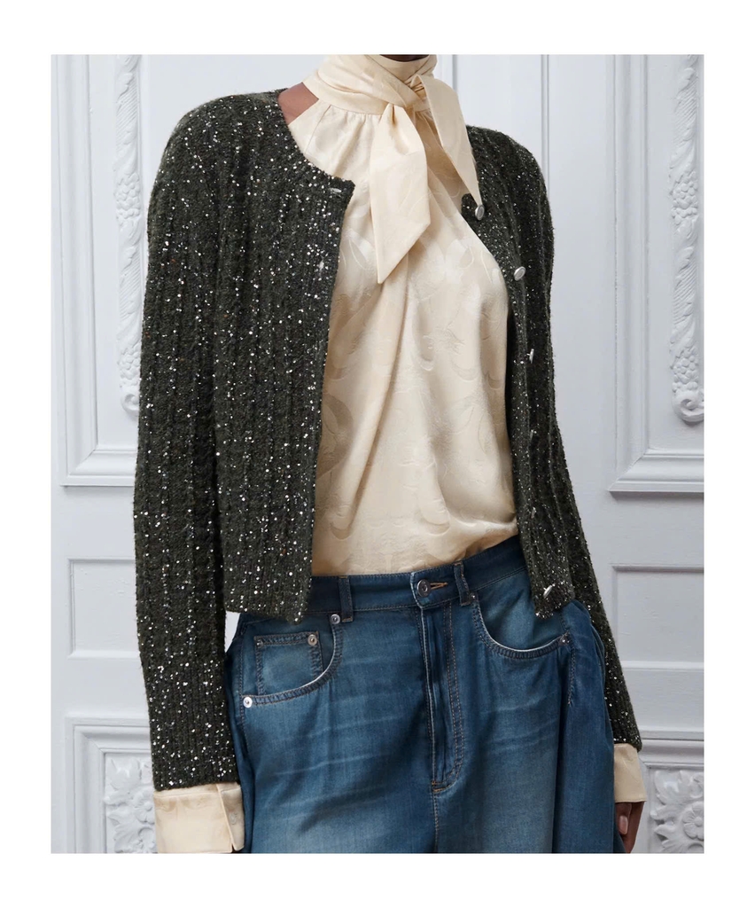 Áo len thêu vải tuýt đính sequin