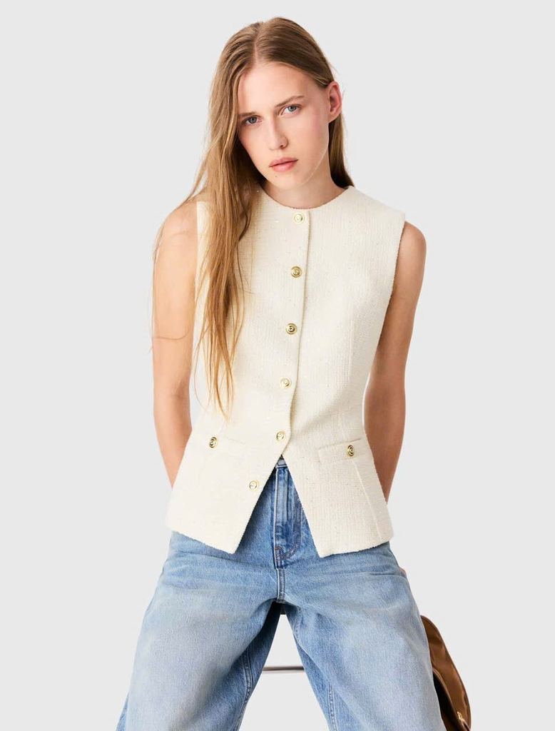Áo khoác MAJE dài bằng vải tweed