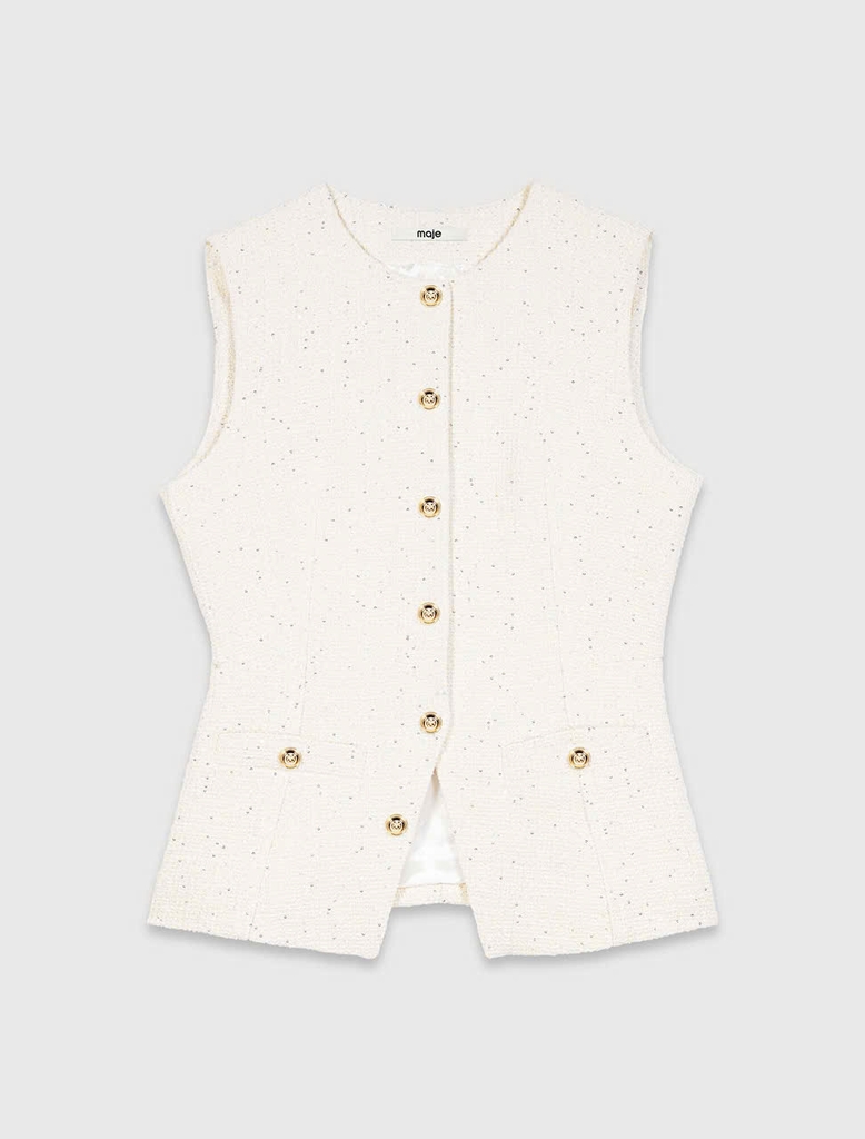 Áo khoác MAJE dài bằng vải tweed
