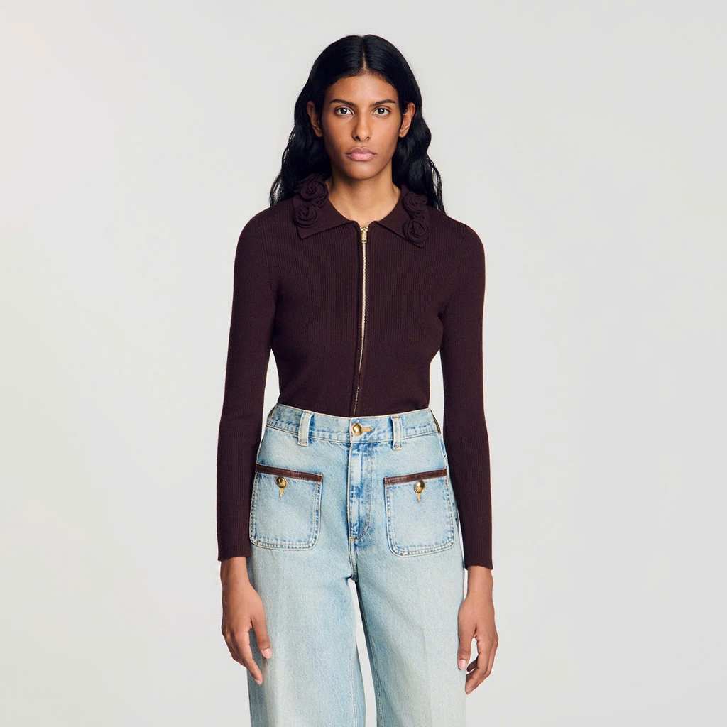 ÁO CARDIGAN SANDRO CỔ HOA