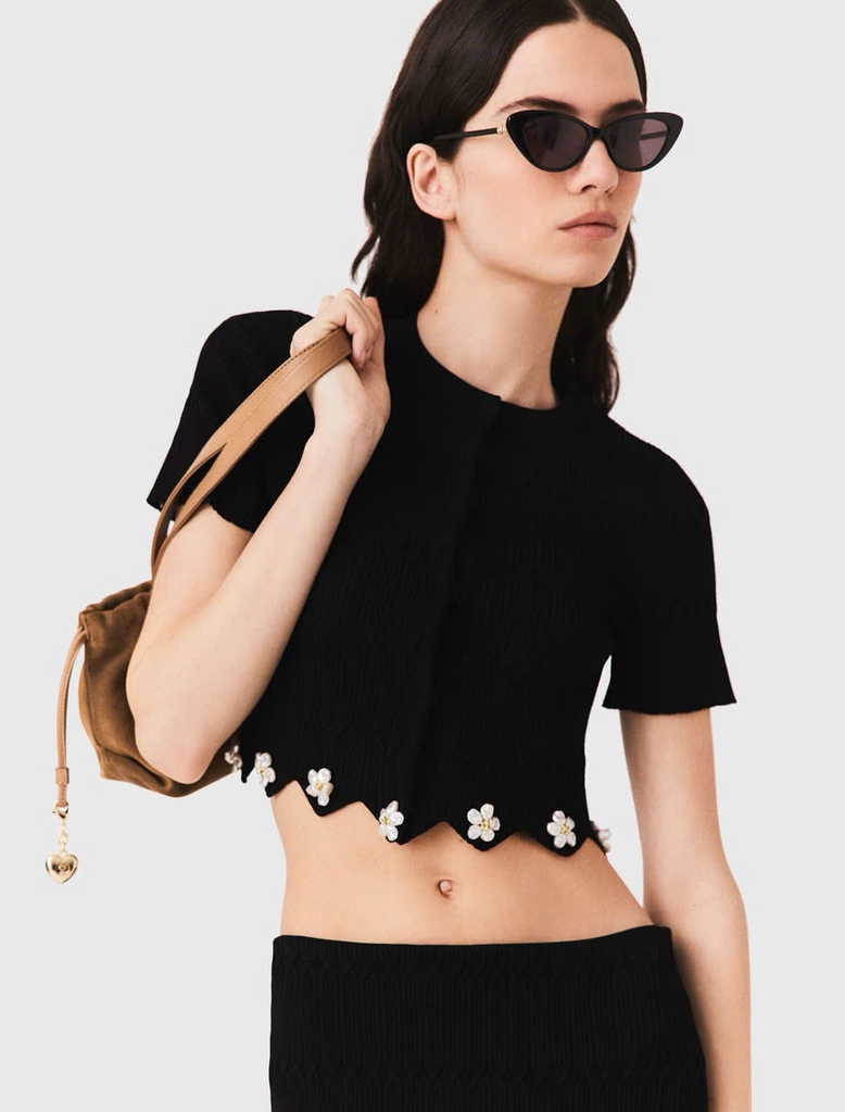 Áo khoác cardigan MAJE có họa tiết hoa đính đá quý