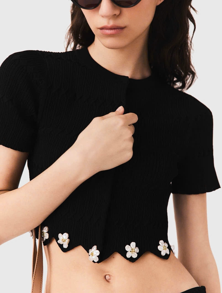Áo khoác cardigan MAJE có họa tiết hoa đính đá quý