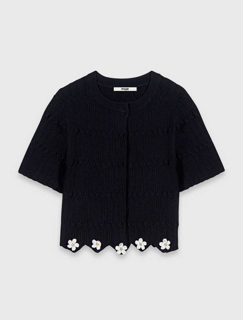 Áo khoác cardigan MAJE có họa tiết hoa đính đá quý