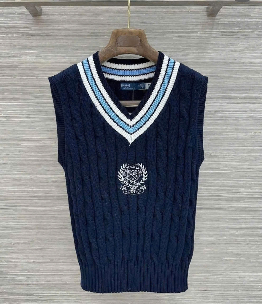 Áo vest POLO RL cotton dệt kim kiểu Wimbledon