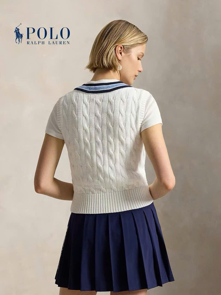 Áo vest POLO RL cotton dệt kim kiểu Wimbledon