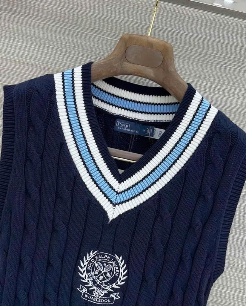 Áo vest POLO RL cotton dệt kim kiểu Wimbledon