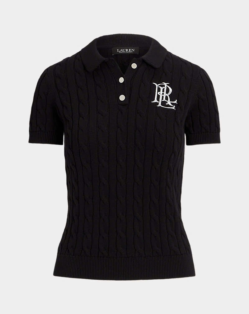 Áo POLO RL cotton dệt kim kiểu cáp ngắn tay