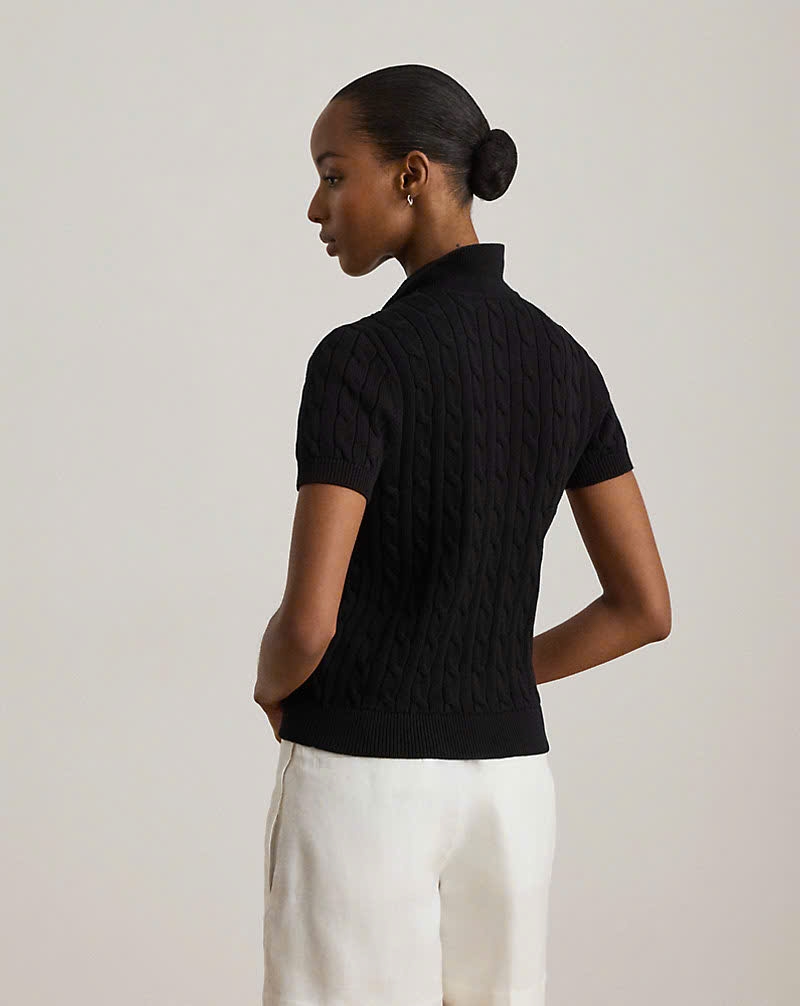Áo POLO RL cotton dệt kim kiểu cáp ngắn tay