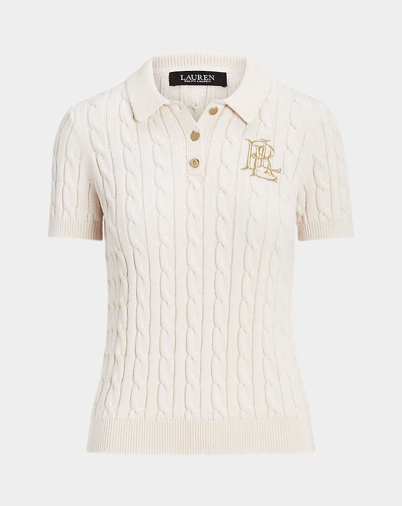 Áo POLO RL cotton dệt kim kiểu cáp ngắn tay