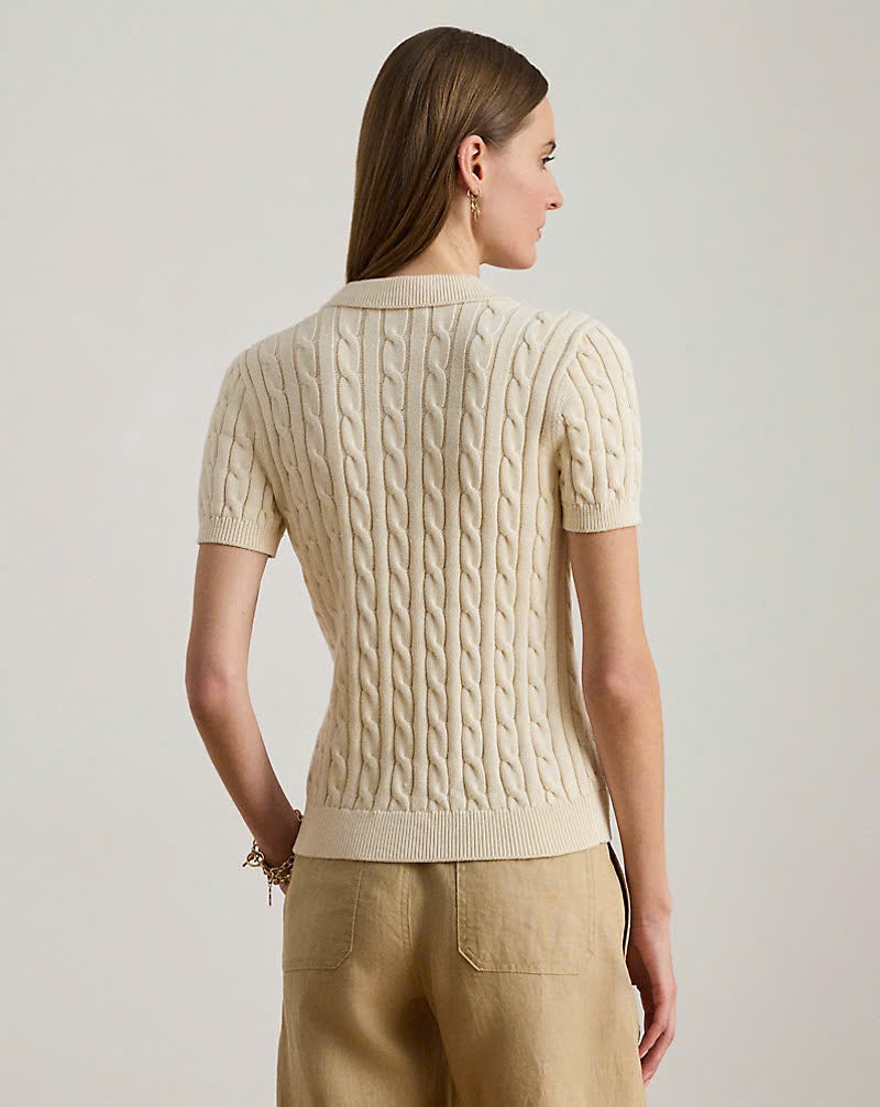 Áo POLO RL cotton dệt kim kiểu cáp ngắn tay