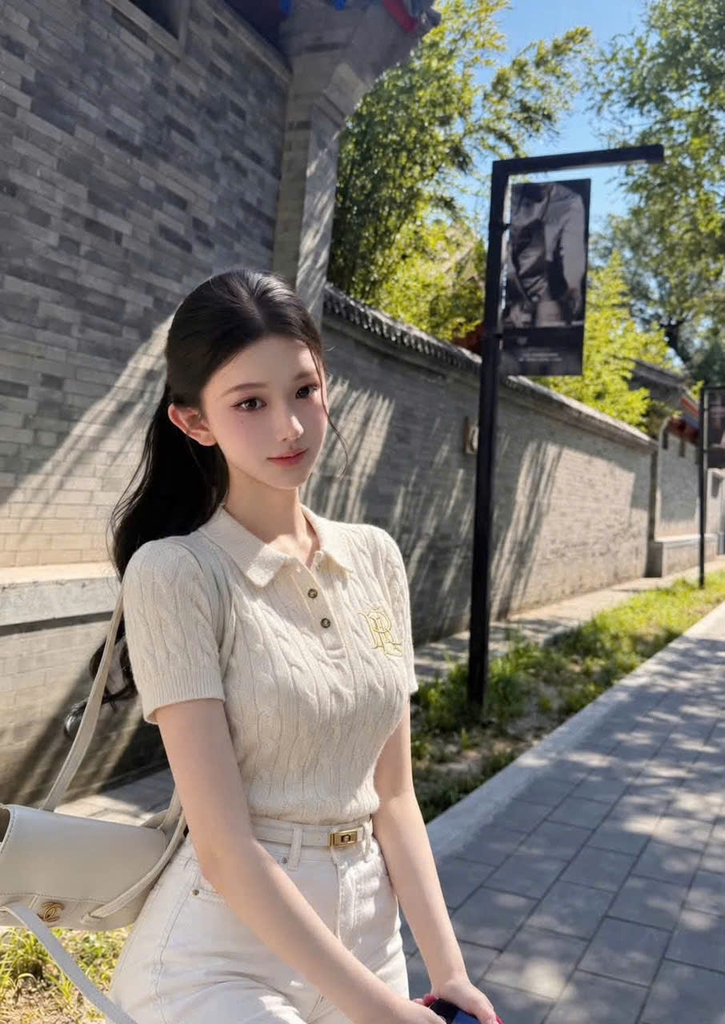 Áo POLO RL cotton dệt kim kiểu cáp ngắn tay