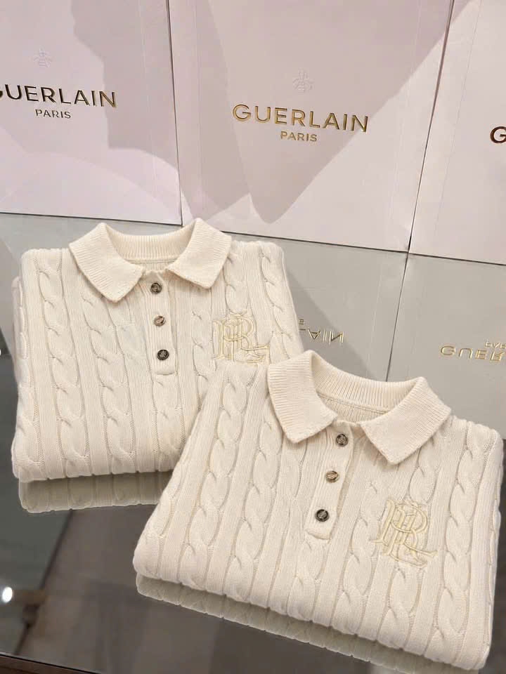 Áo POLO RL cotton dệt kim kiểu cáp ngắn tay