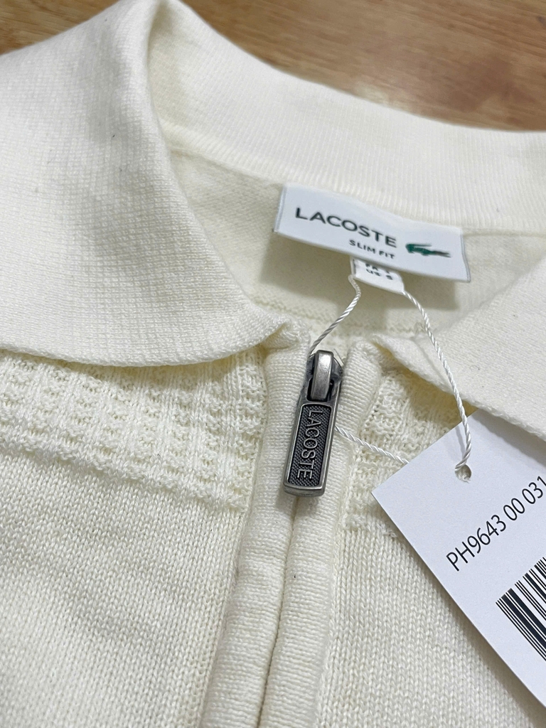 Áo len nam Lacoste ngắn tay cổ đức logo ngực 100% cotton