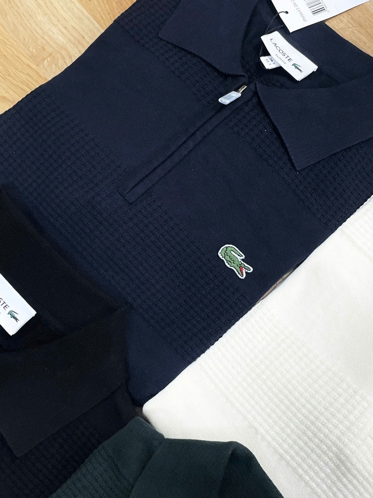 Áo len nam Lacoste ngắn tay cổ đức logo ngực 100% cotton
