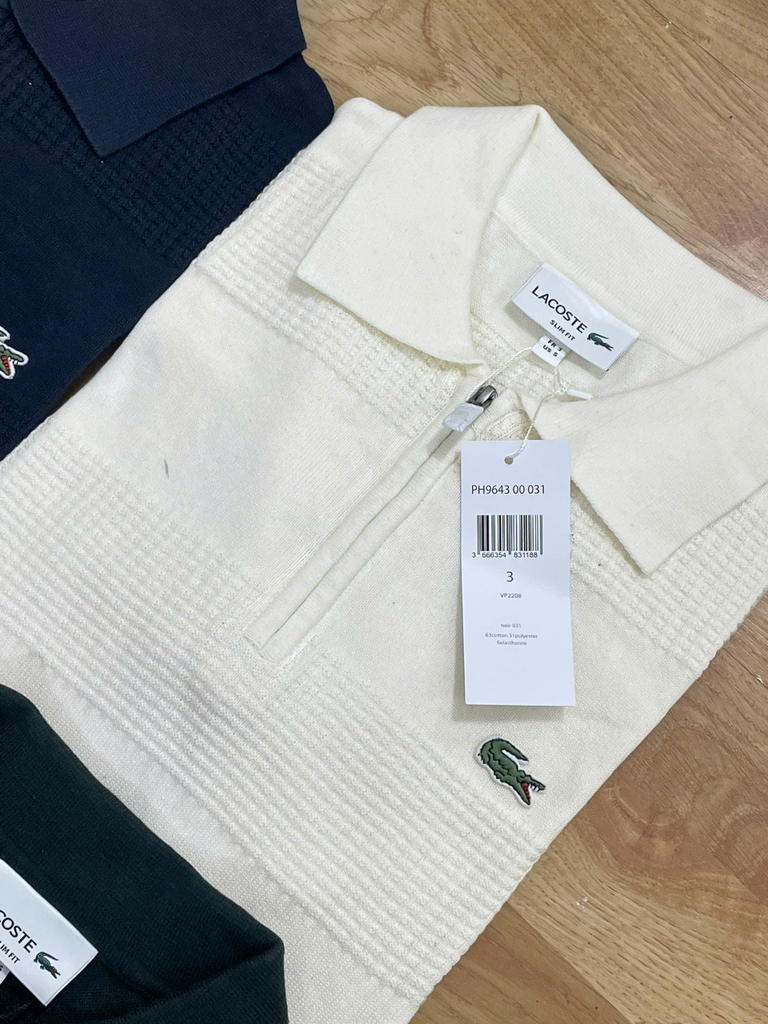Áo len nam Lacoste ngắn tay cổ đức logo ngực 100% cotton