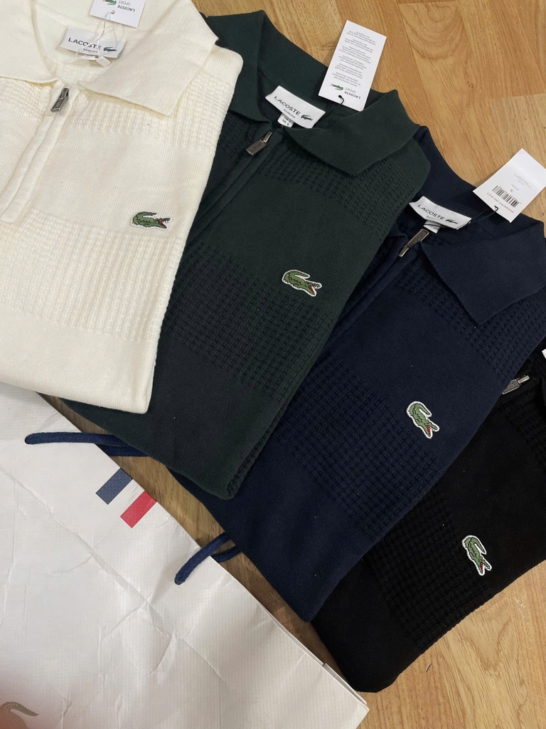 Áo len nam Lacoste ngắn tay cổ đức logo ngực 100% cotton