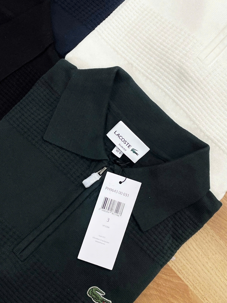 Áo len nam Lacoste ngắn tay cổ đức logo ngực 100% cotton