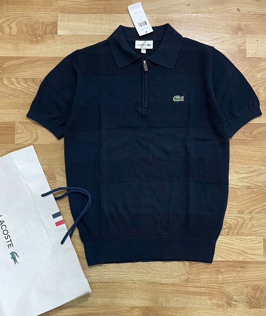 Áo len nam Lacoste ngắn tay cổ đức logo ngực 100% cotton