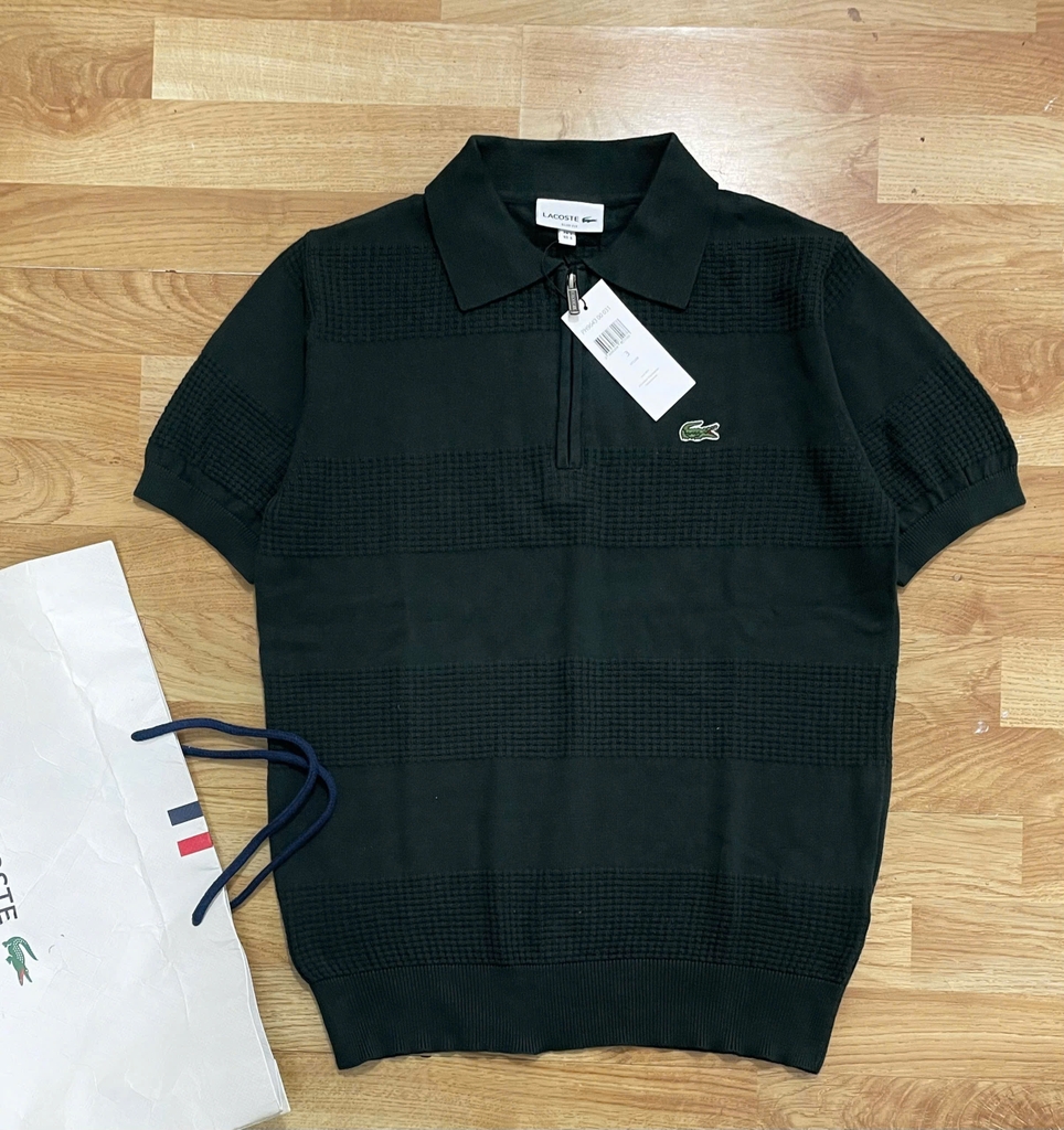 Áo len nam Lacoste ngắn tay cổ đức logo ngực 100% cotton