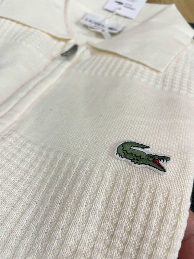 Áo len nam Lacoste ngắn tay cổ đức logo ngực 100% cotton