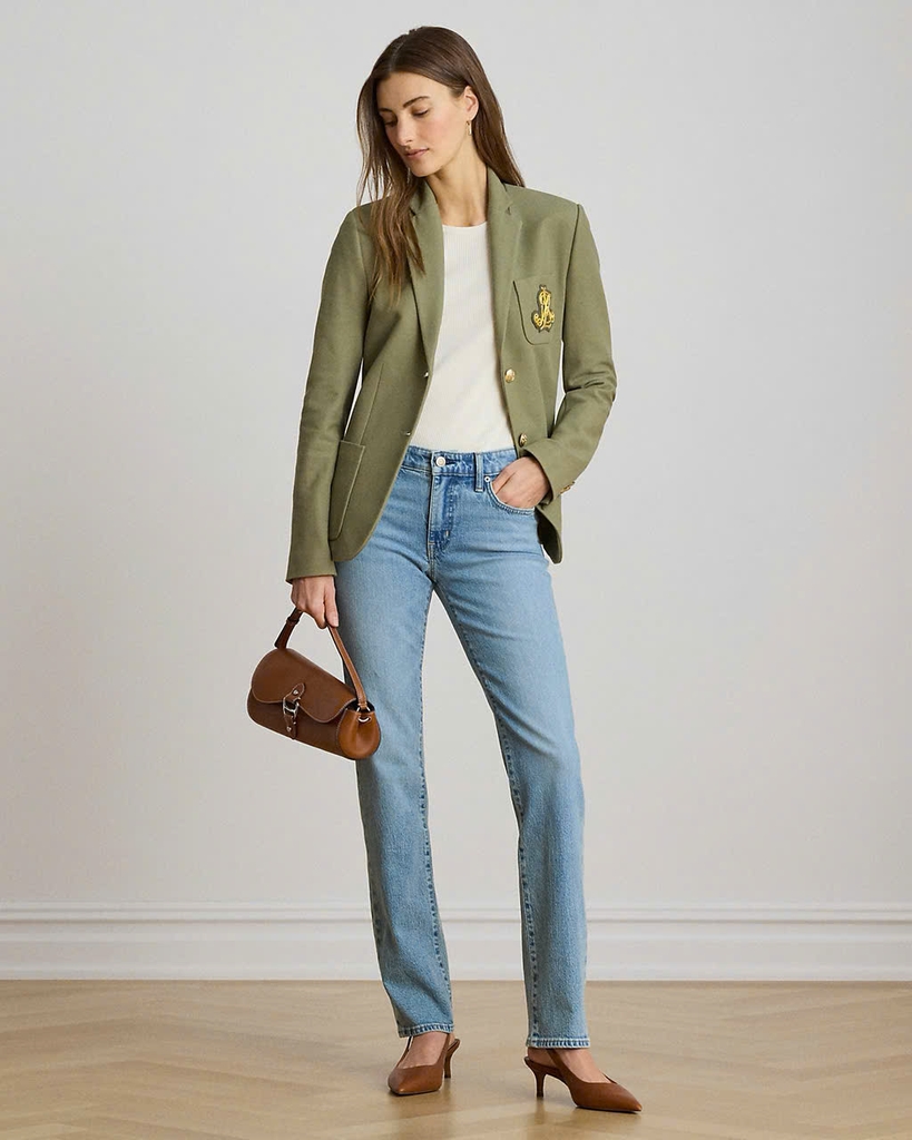 Áo Blazer POLO RL dệt Jacquard với họa tiết thêu chỉ vàng